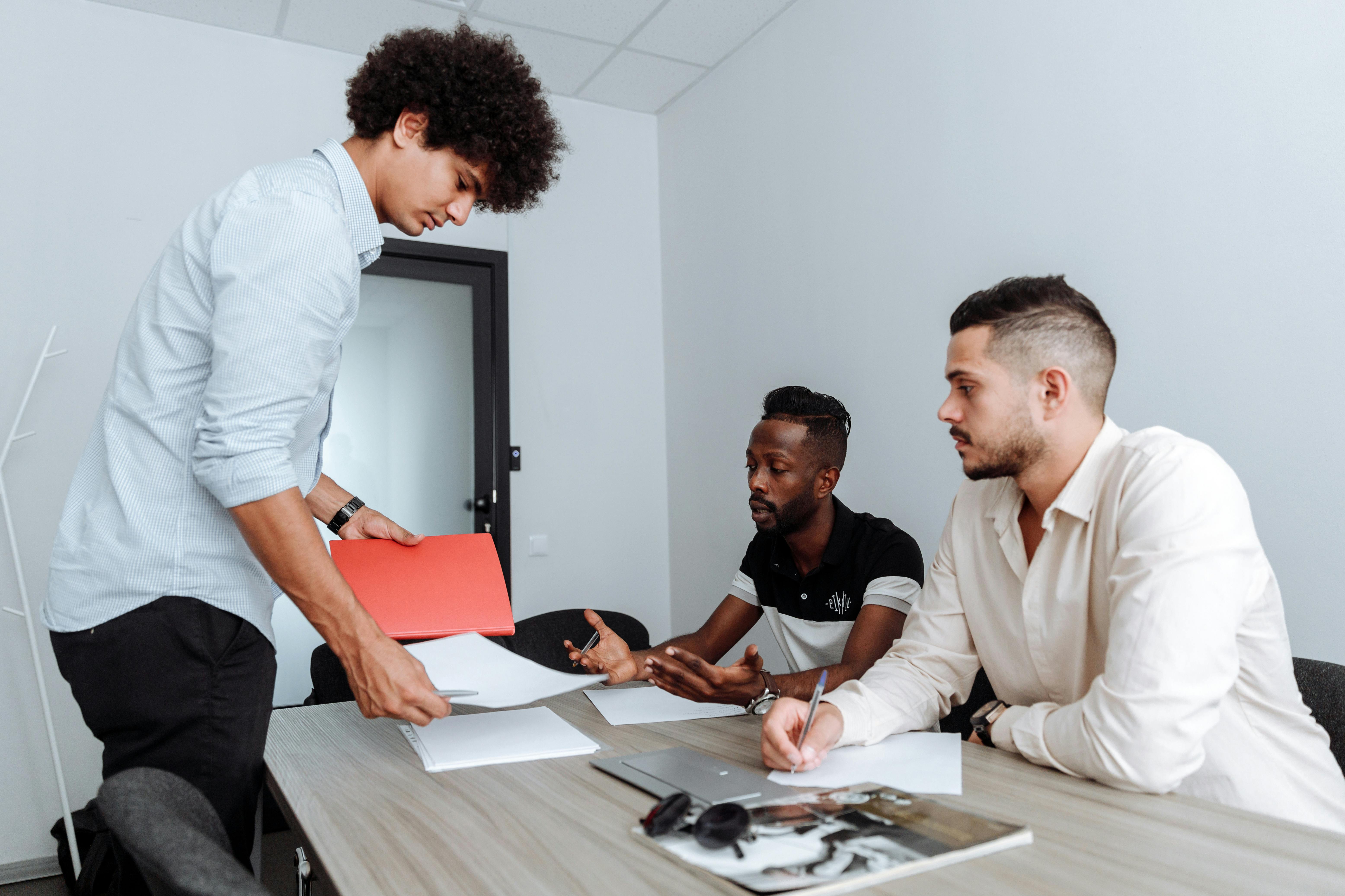 Finance professionals offering advice to clients
